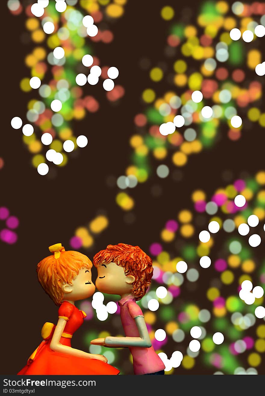 Kissing couple on neon background