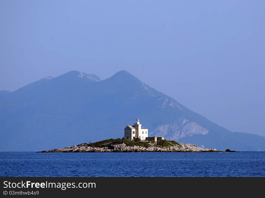 Lighthouse on small island, Adriatic sea, Ceoatia