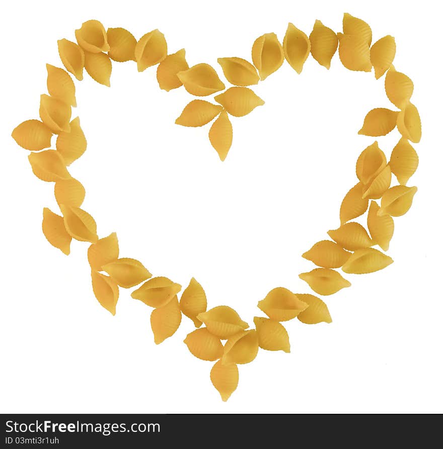 Seashell macaroni in the form of heart