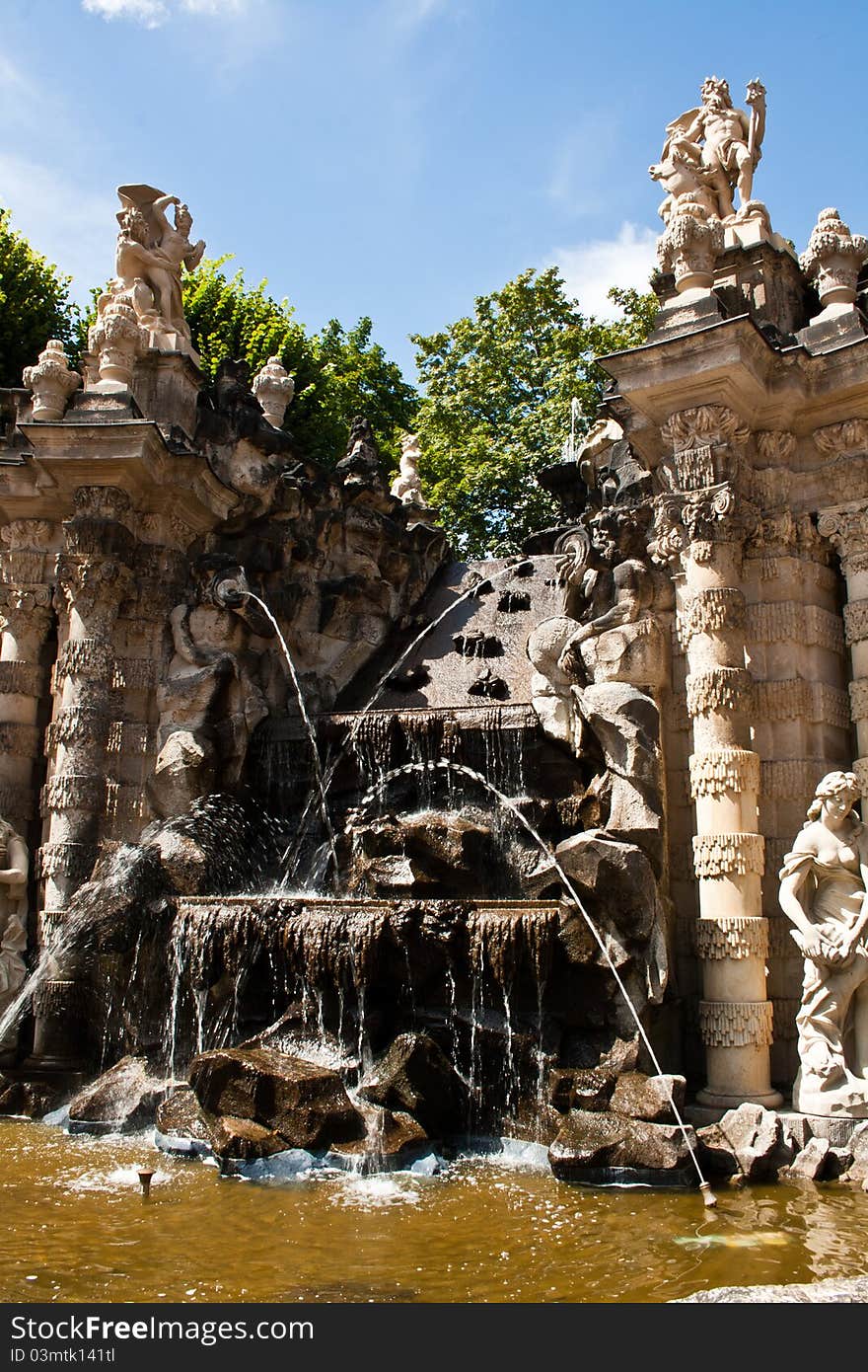 Zwinger palace in Dresden fountain. Zwinger palace in Dresden fountain