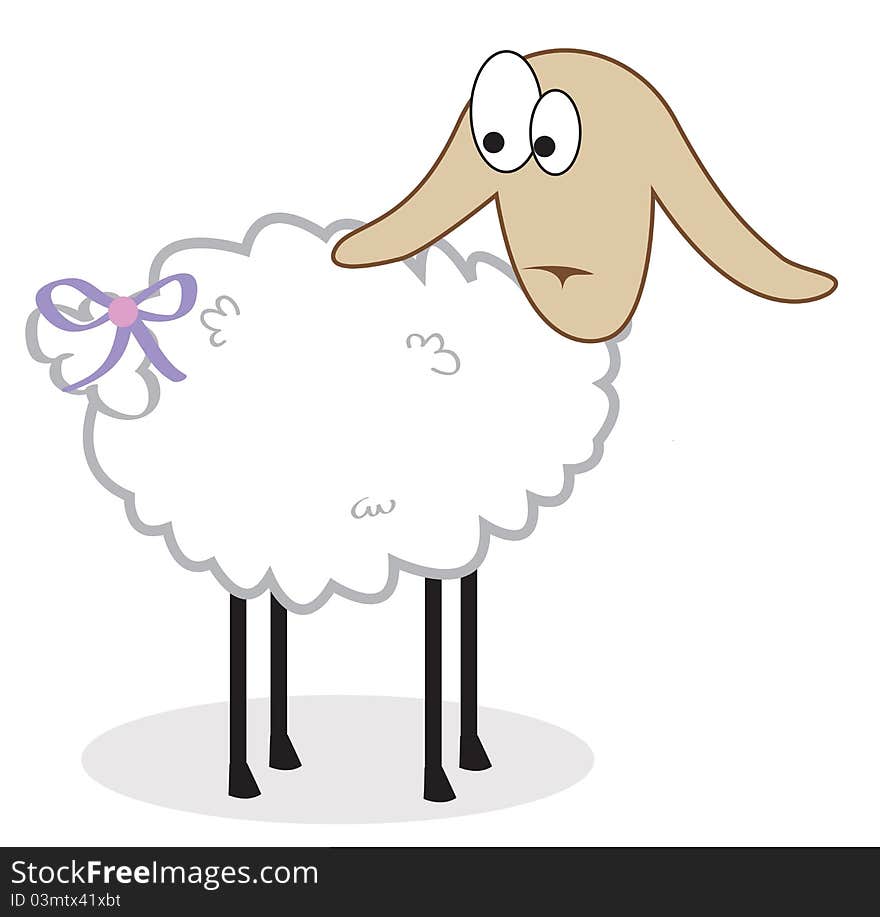 Isolated sheep with a bow on a tail. Vector illust