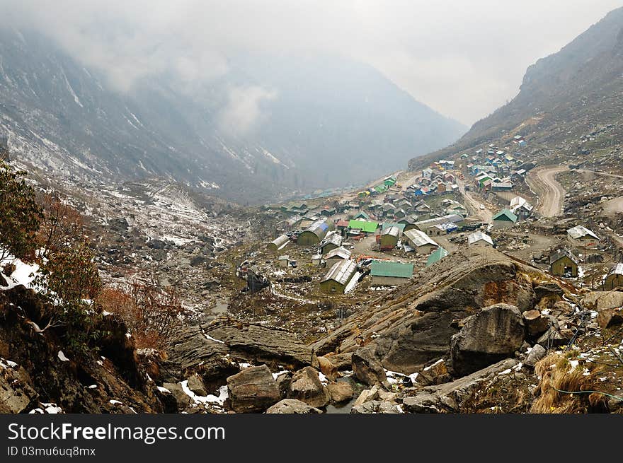 Houses on Himalayan valley