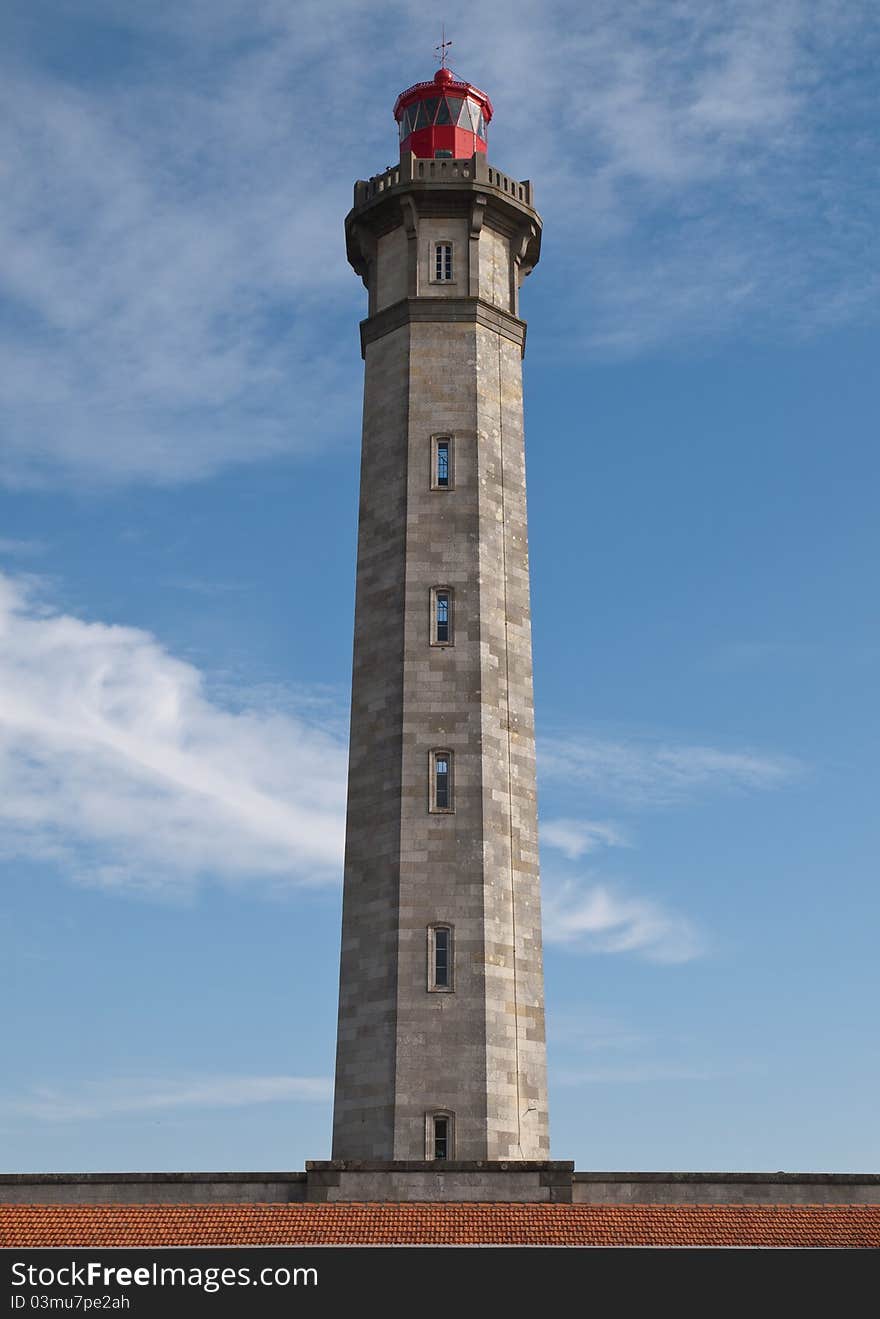 Front shot of the 1854 Grand Phare des Baleines lighthouse in the small city of saint-clement,ile de re,france. Front shot of the 1854 Grand Phare des Baleines lighthouse in the small city of saint-clement,ile de re,france.