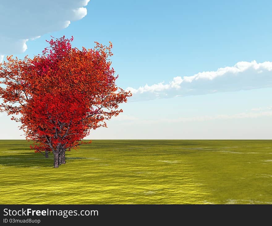 Autumn landscape with colorful tree