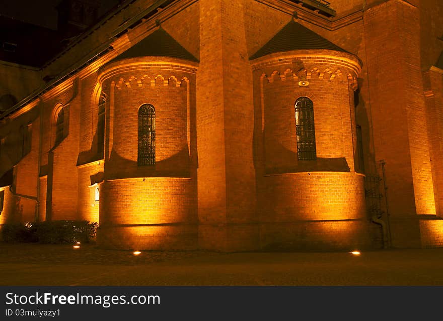 Gothic church at night, Poland,Poznan