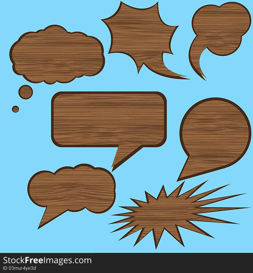 The concept of a wooden speech on a blue background. The concept of a wooden speech on a blue background