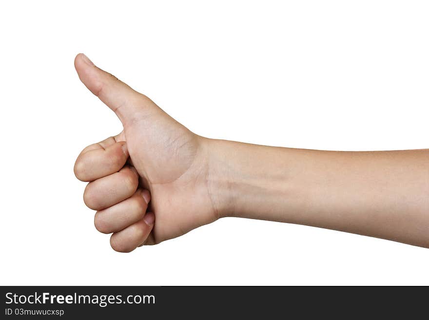 Thumbs up boy's hand isolated on white background