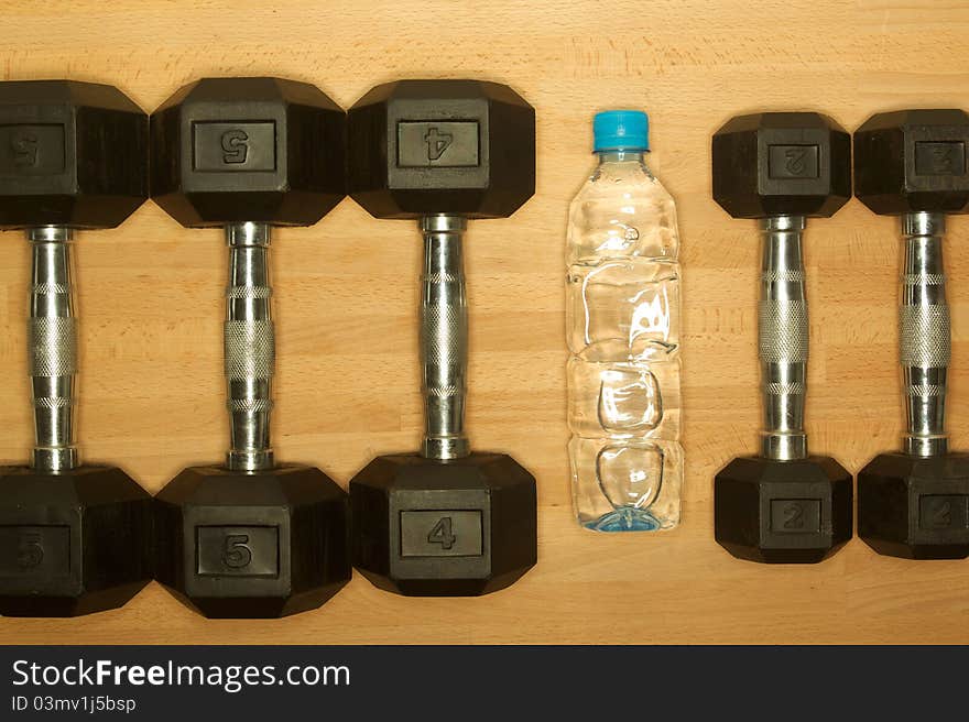 Gym weights on the floor at a gym