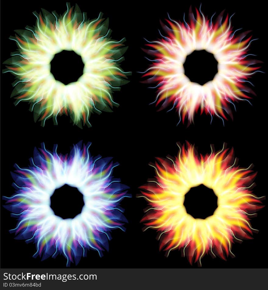 Fire flowers on the black background,used mesh.