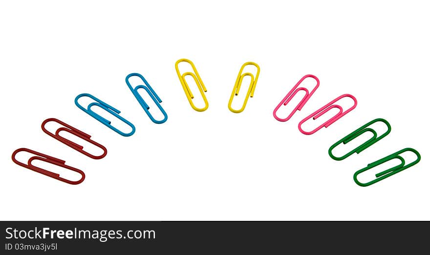 Semicircle of colorful paper clips. Semicircle of colorful paper clips.