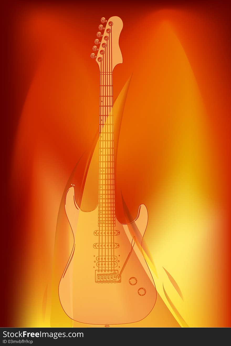 Guitar in orange flame illustration