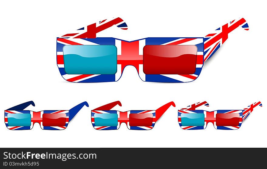 3d uk glasses isolated on white background