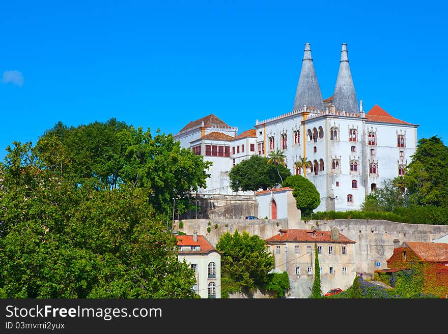 (Palacio Nacional de Sintra), or Town Palace (Palacio da Vila), near Lisbon, Portugal. The best preserved mediaeval Royal Palace in Portugal, UNESCO World Heritage Site. (Palacio Nacional de Sintra), or Town Palace (Palacio da Vila), near Lisbon, Portugal. The best preserved mediaeval Royal Palace in Portugal, UNESCO World Heritage Site