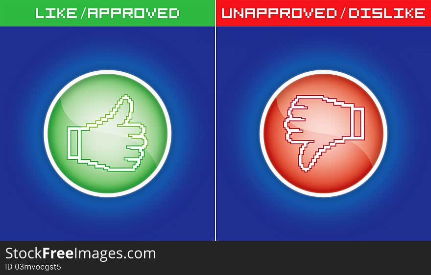 Glossy modern icons of green and red color light. Pixel hands good for social websites. Glossy modern icons of green and red color light. Pixel hands good for social websites.