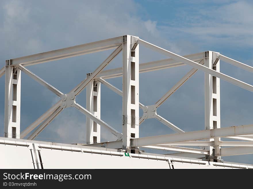 Steel support structure white with blue sky. Steel support structure white with blue sky