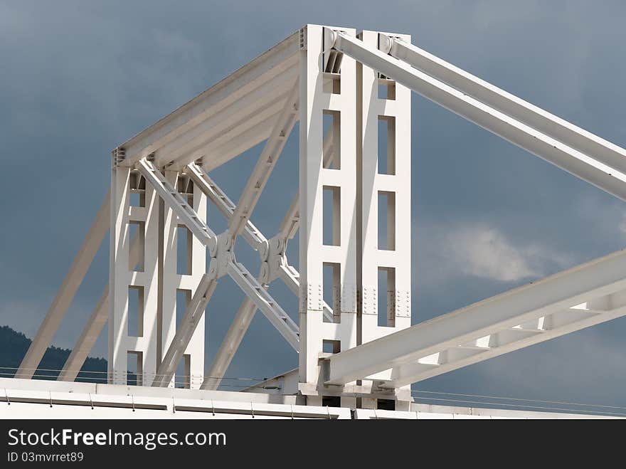 Steel support structure white with blue sky. Steel support structure white with blue sky