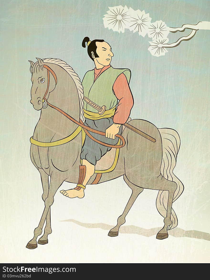 Samurai warrior riding horse