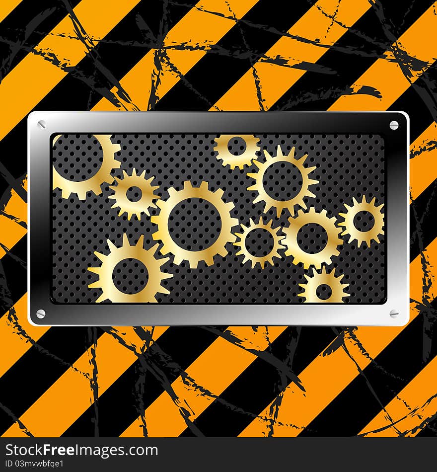 Metal plate and gears on dirty grunge background