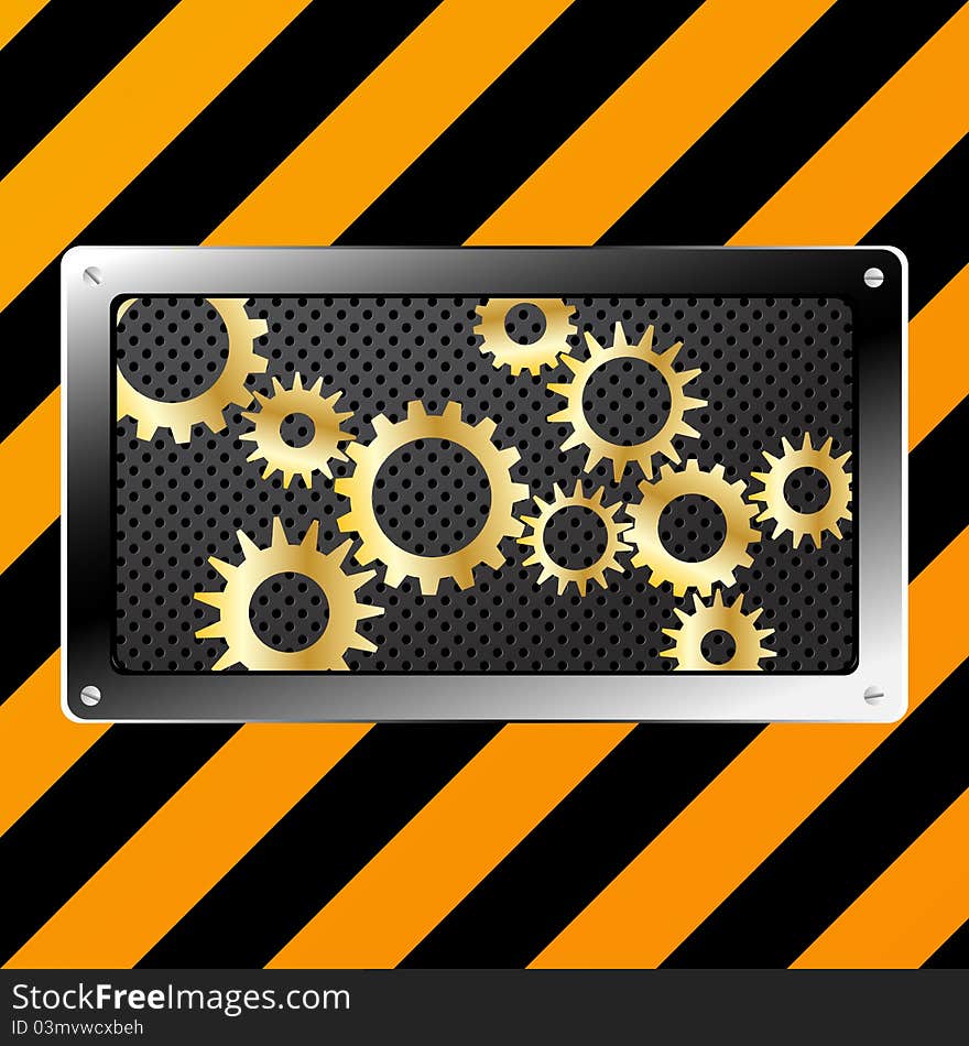 Metal plate and gears on grunge background