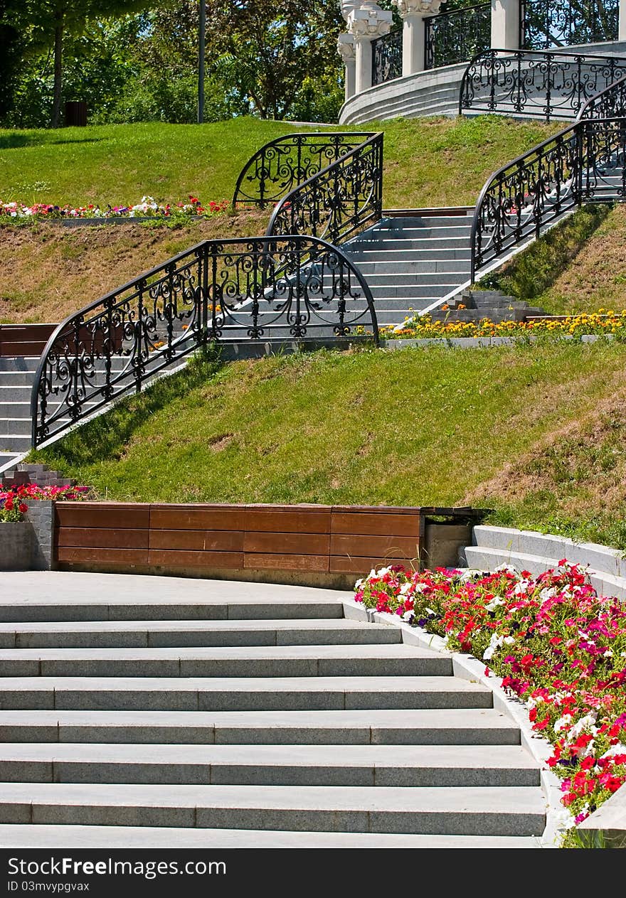 Photo with stair into a park. Photo with stair into a park