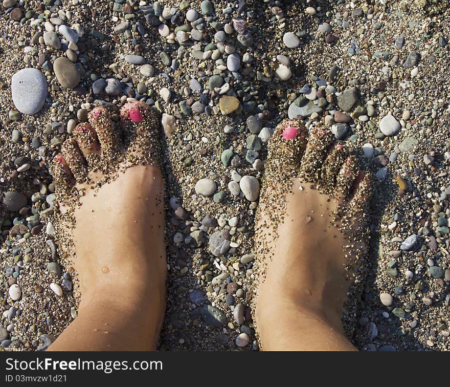 Woman's legs in the sand. Woman's legs in the sand