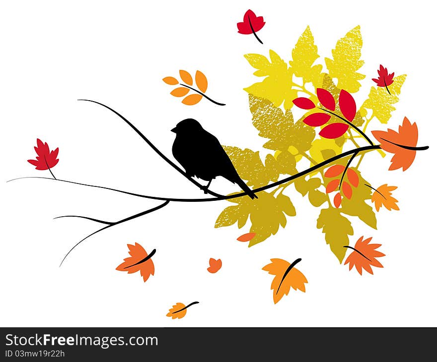 Vector illustration of a sparrow on an autumn branch. Vector illustration of a sparrow on an autumn branch