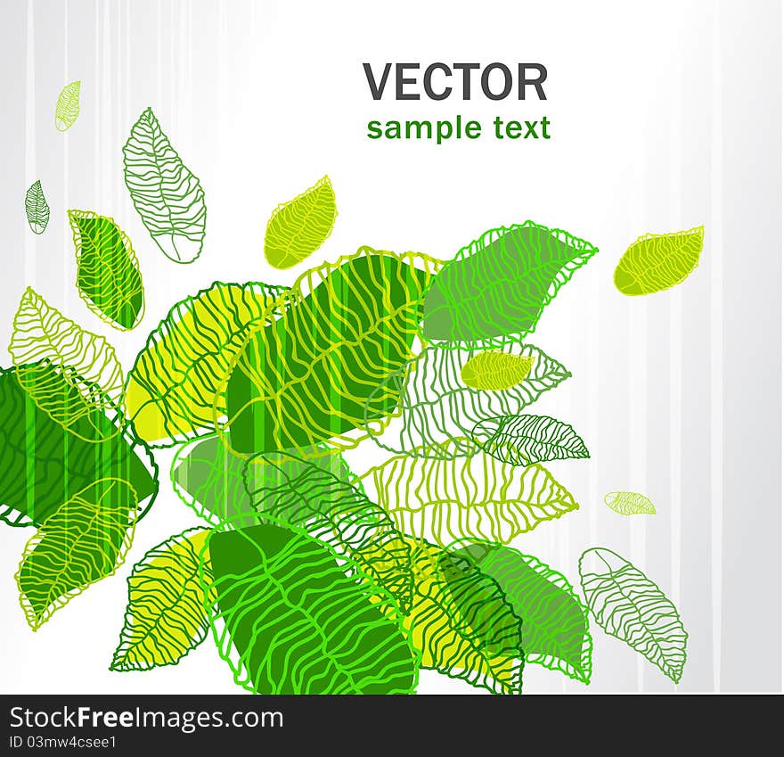 Abstract light vector background with green leafs