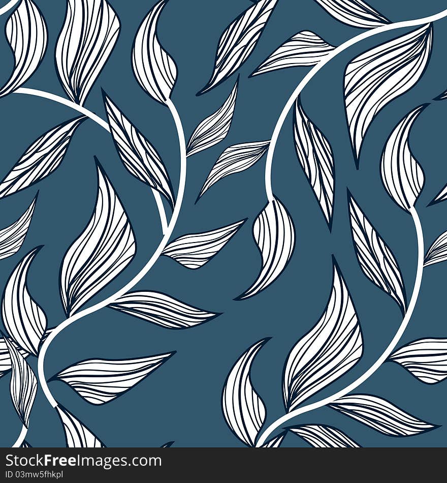 Blue pattern with white leafs