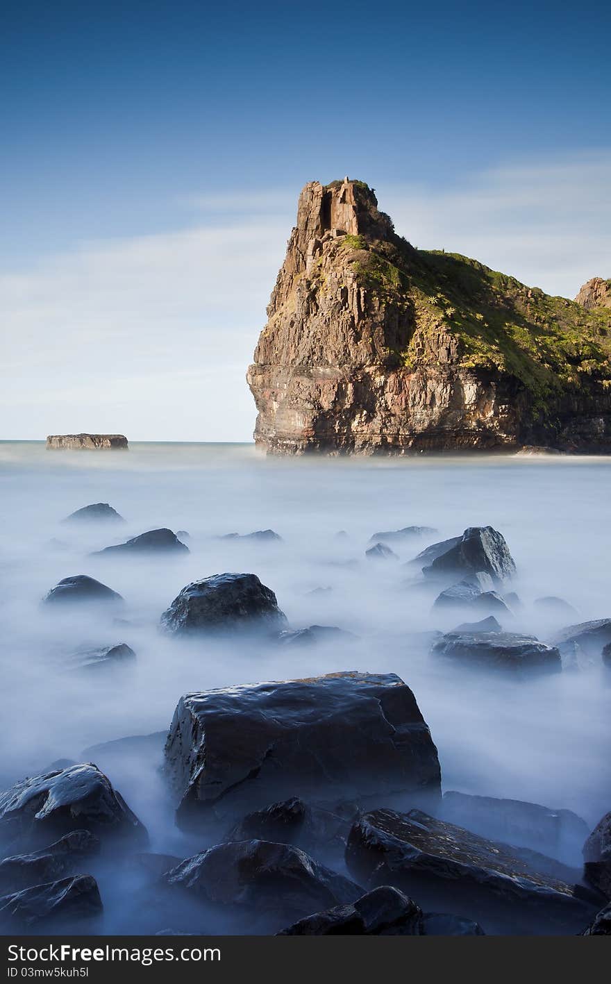 Misty sea and rocks