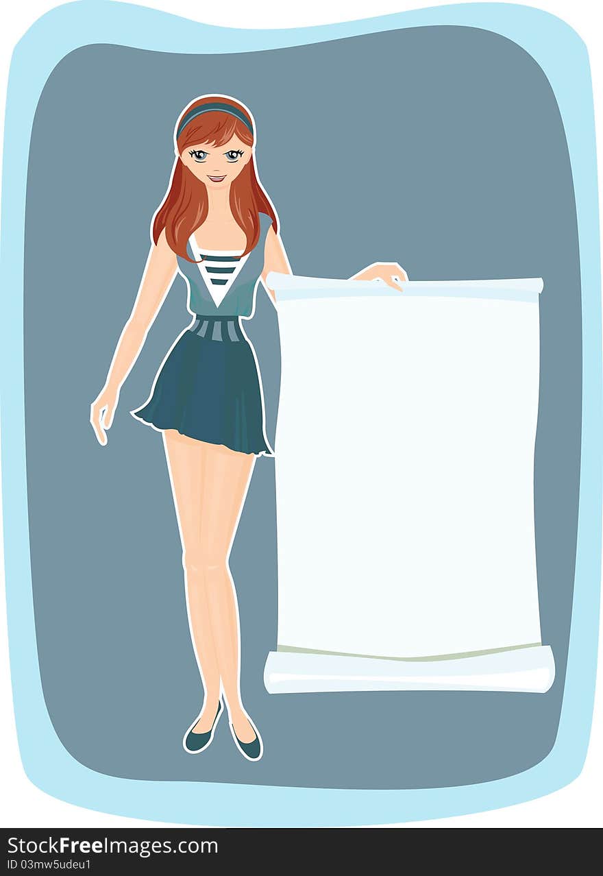 Girl with advertising. Banner for ads.