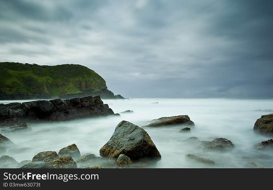 Misty Sea And Rocks