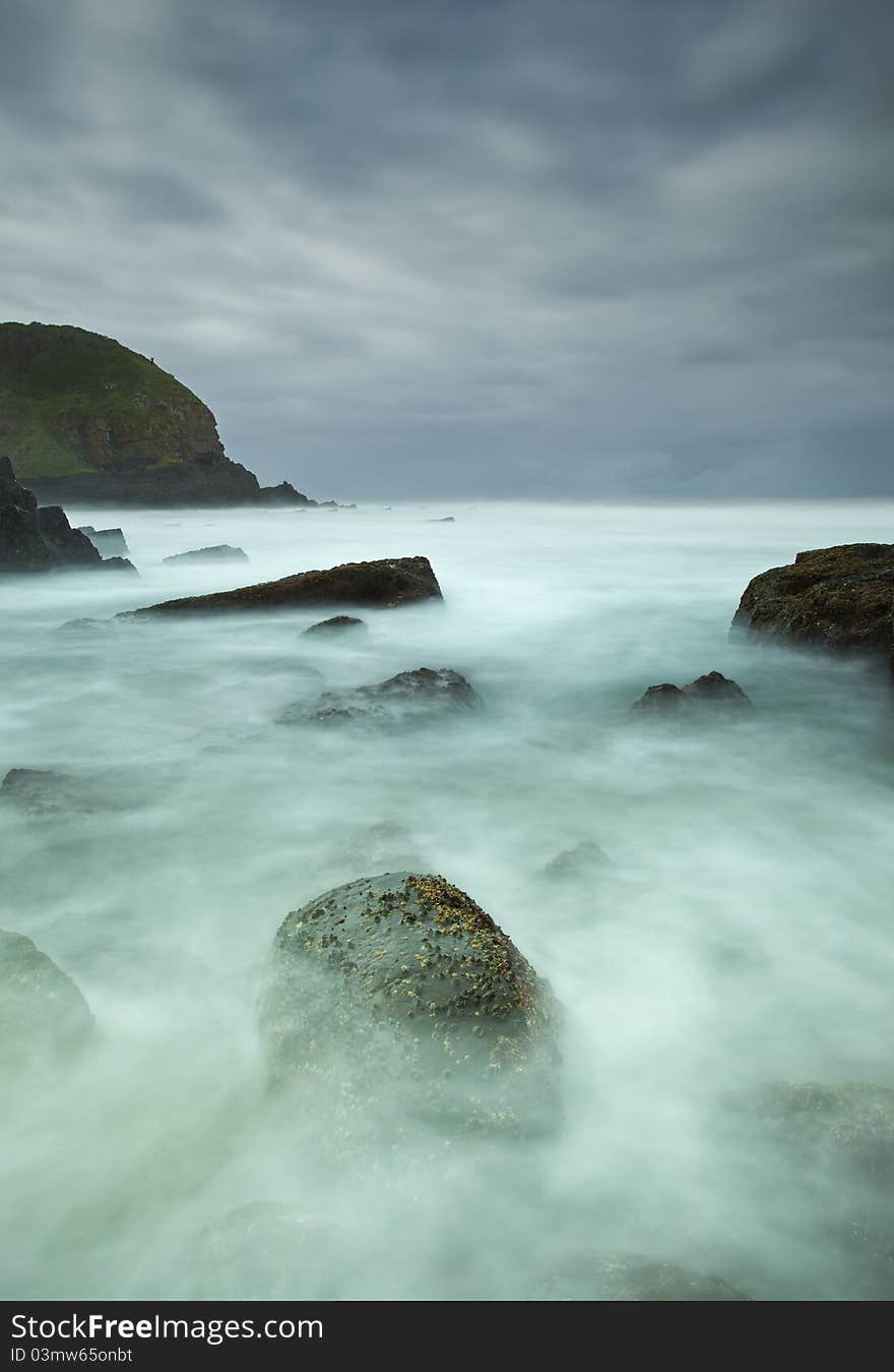 Misty sea and rocks