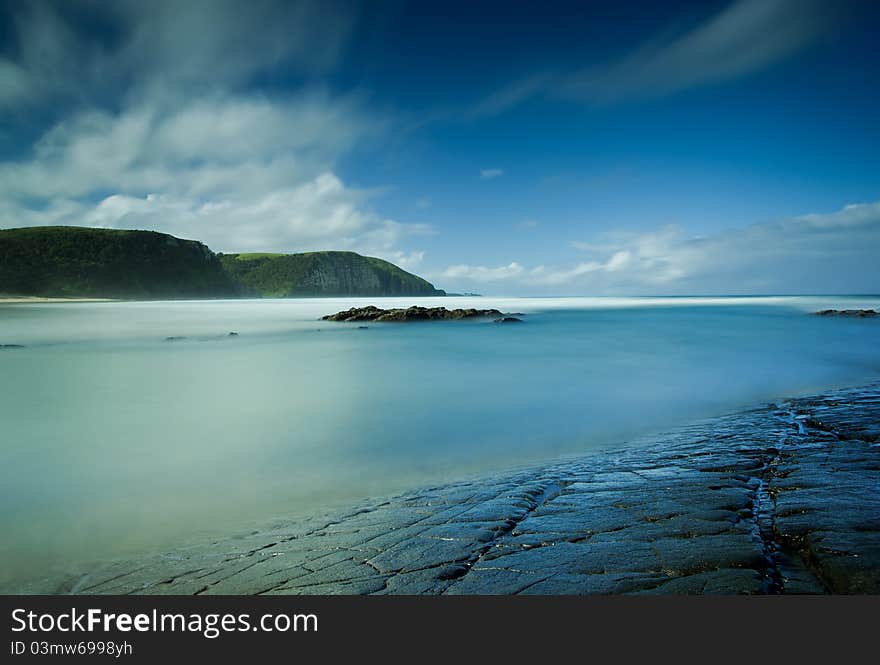 Misty sea and rocks