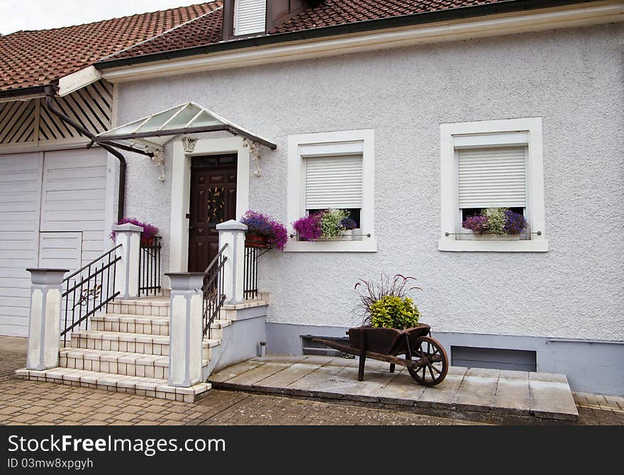 One story house with flowers decoration