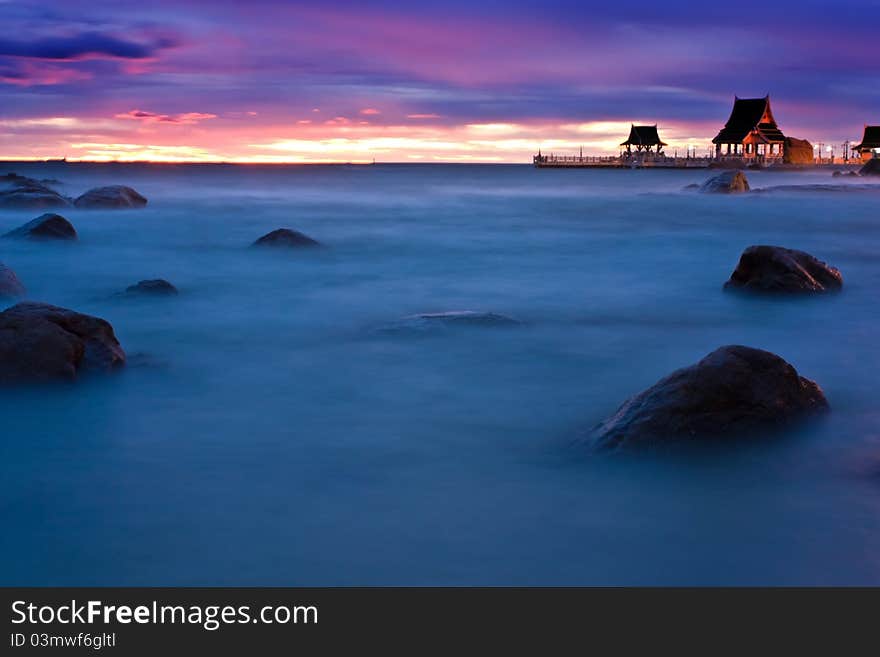 Sunset at sea. Waves rocks. Sunset at sea. Waves rocks.