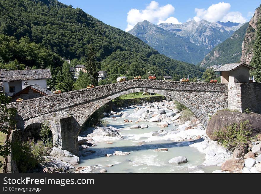 Picture of an old roman bridge in Italy, Lillianes, Aosta. Picture of an old roman bridge in Italy, Lillianes, Aosta