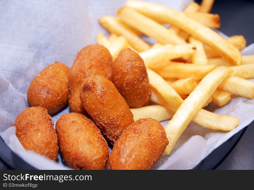 Corn dog nuggets and fries