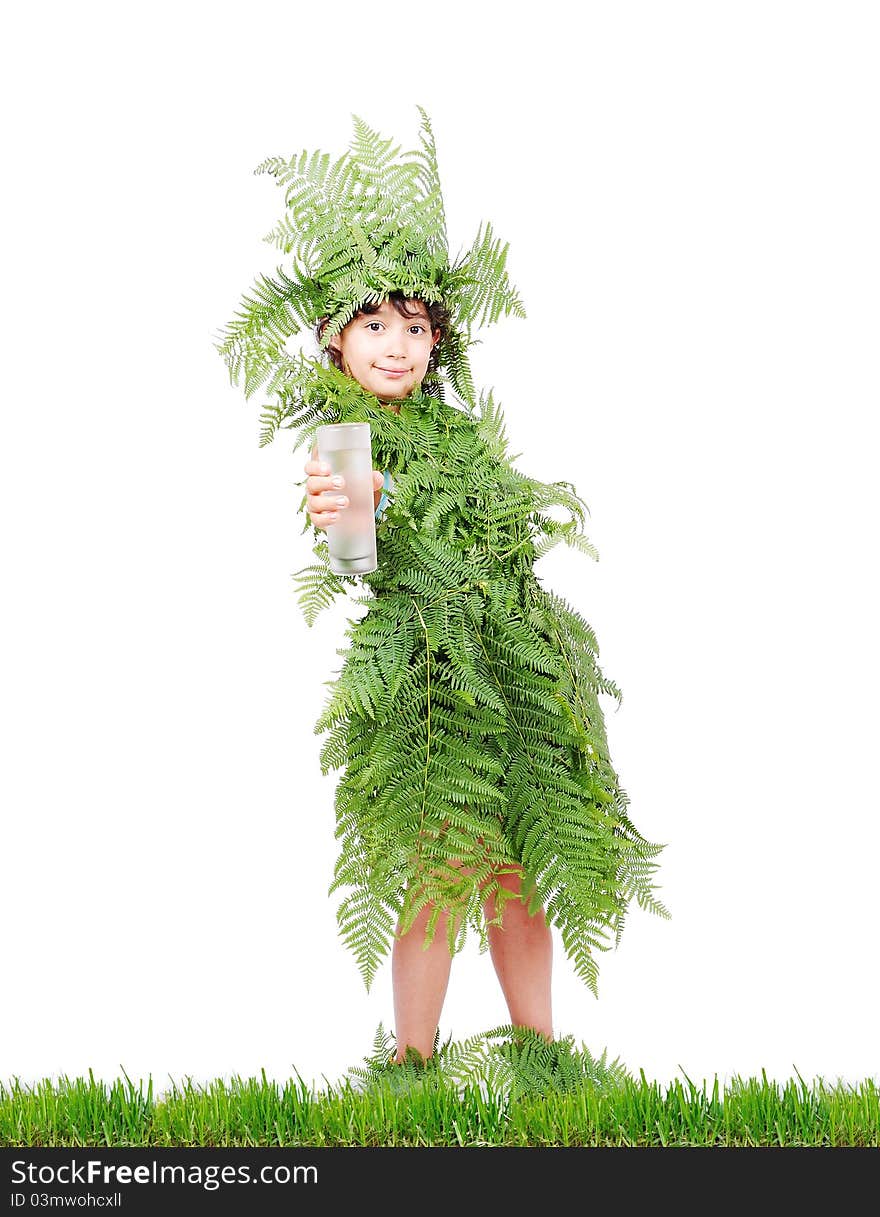 Plant girl on grass isolated