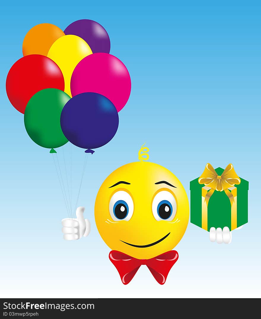 Smiley Boy With Gift And Balloons