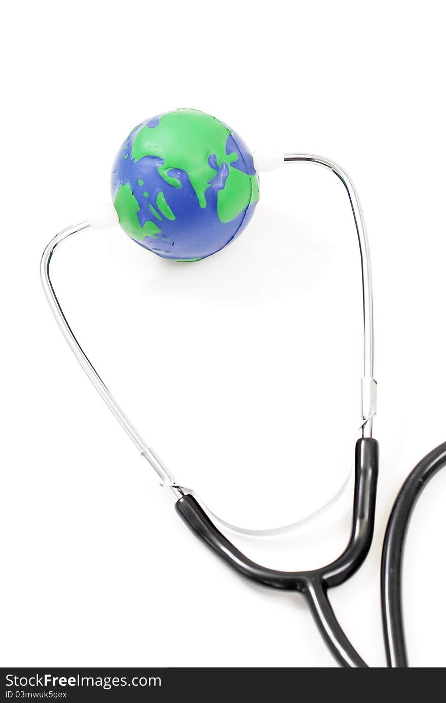 Letting Nature Help Us With Earth Ball As Doctor With Stethoscope