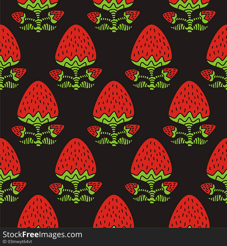 Background with stylized bright strawberry, seamless