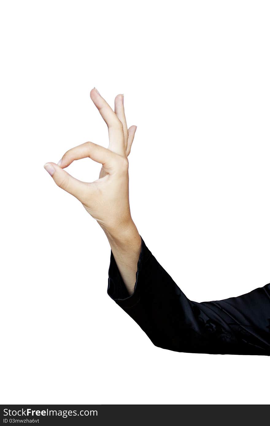 Hand OK sign on isolated background