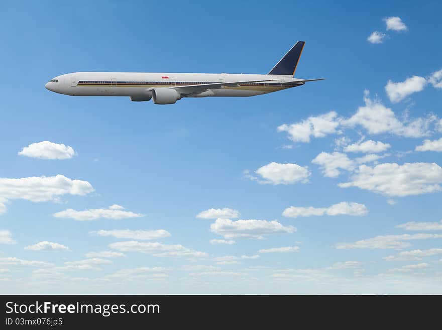 Large passenger plane flying in the blue sky. Large passenger plane flying in the blue sky