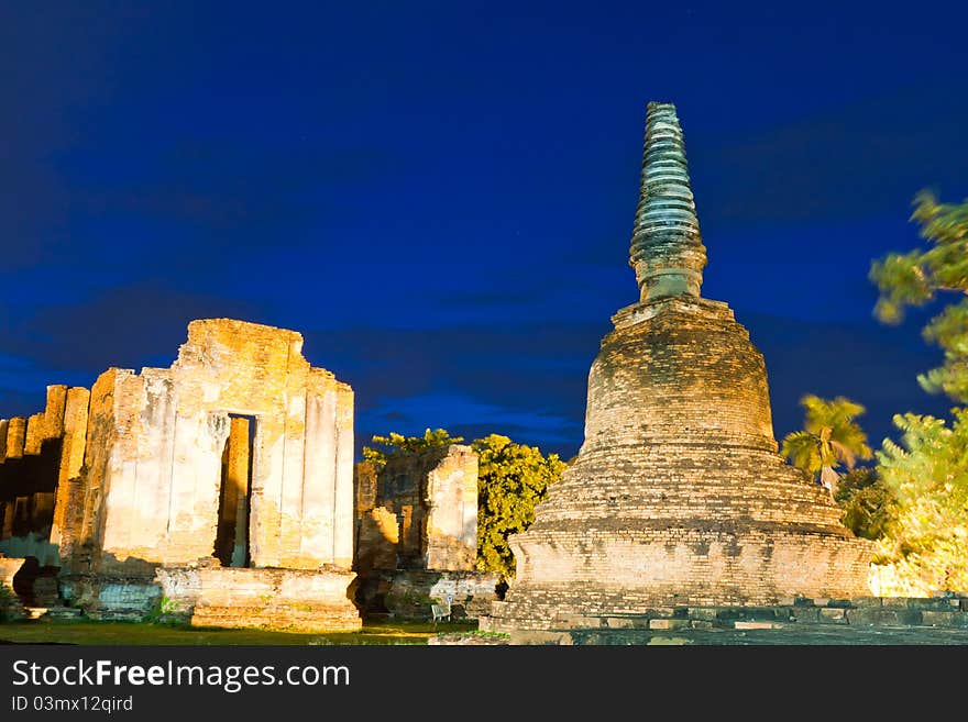 Ruin pagoda in Ayutthaya Thailand in twilight time. Ruin pagoda in Ayutthaya Thailand in twilight time