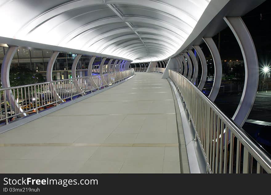 Overpass walkway modern at night. bangkok thailand