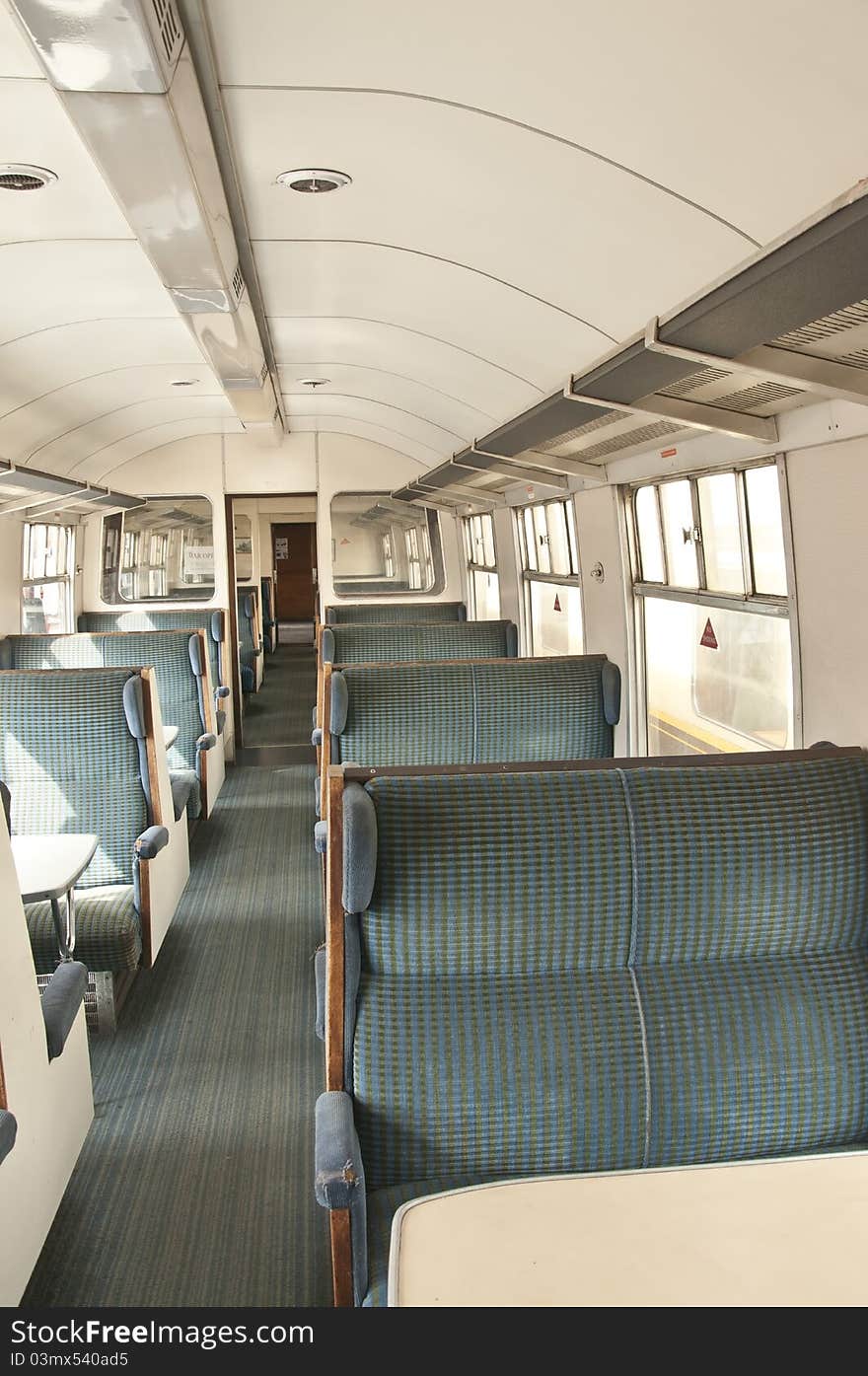 Old Railway Carriage With Green Seats