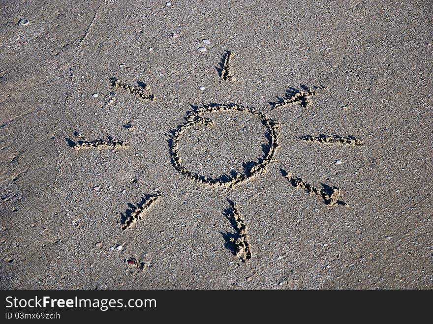 The sun outline on the wet sand