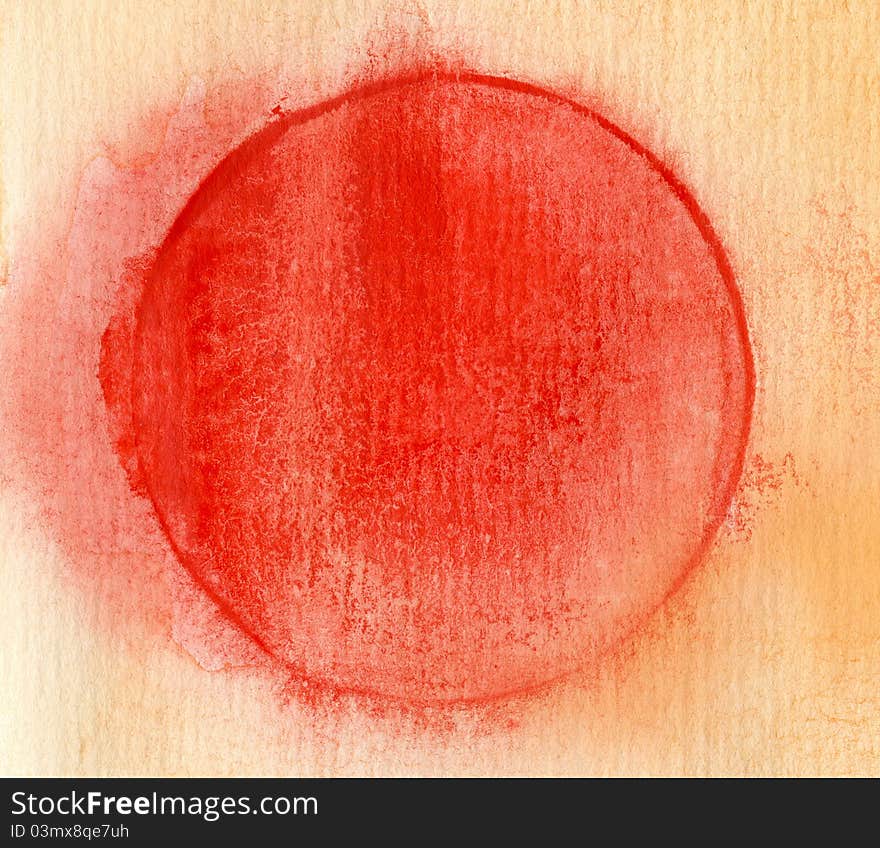 Orange watercolor background with red circle