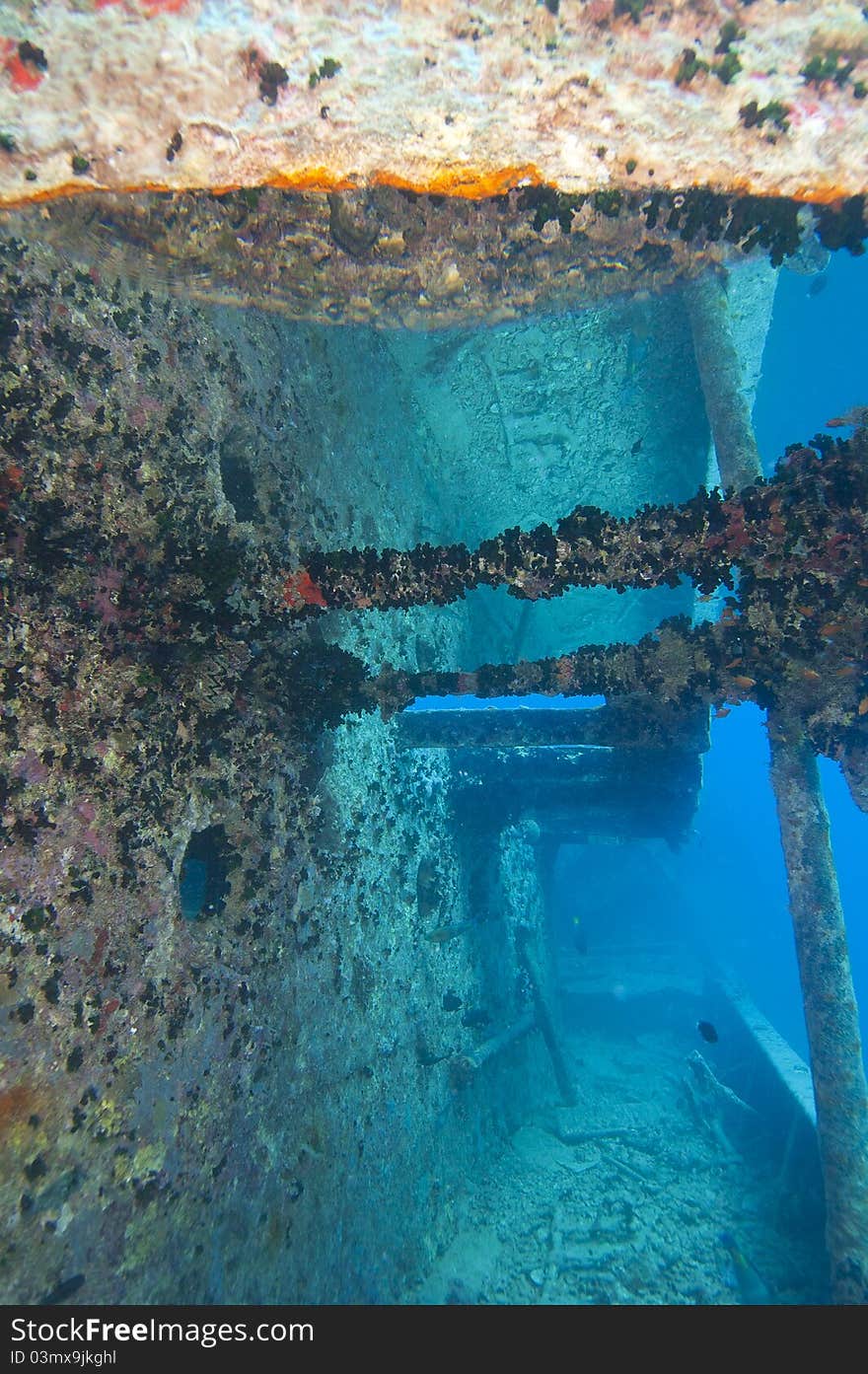 Companionway On A Large Shipwreck With Reflection