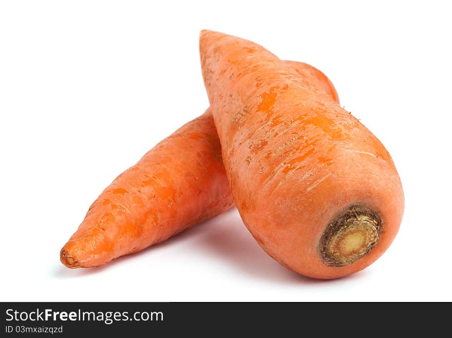 Two carrots on a white background